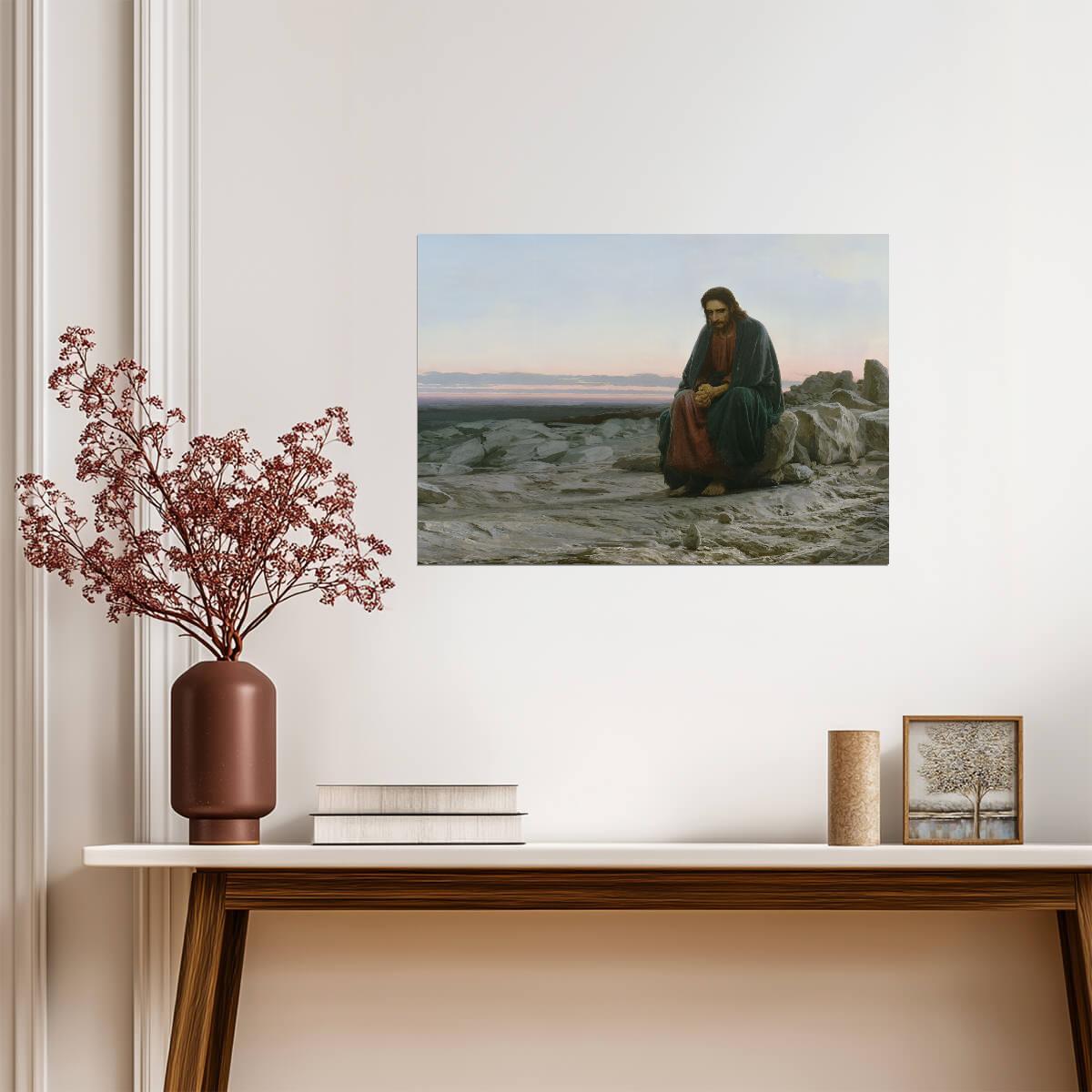 Jesus in the Desert | Vintage Style Painting Poster | Religious Christian Wall Art - Graphic & Art Poster