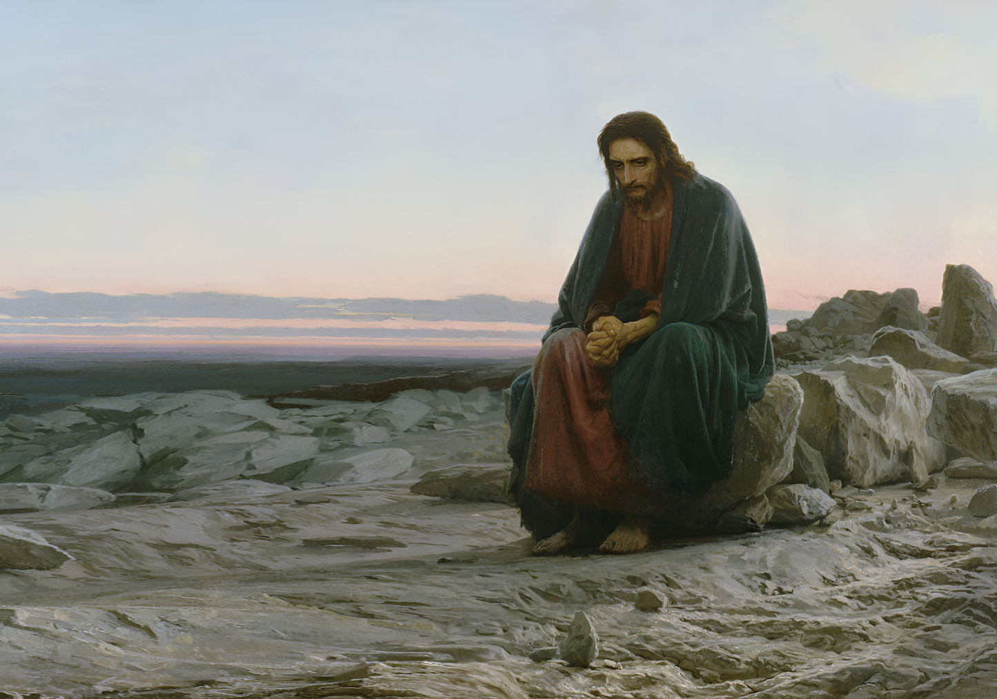 Jesus in the Desert | Vintage Style Painting Poster | Religious Christian Wall Art - Graphic & Art Poster