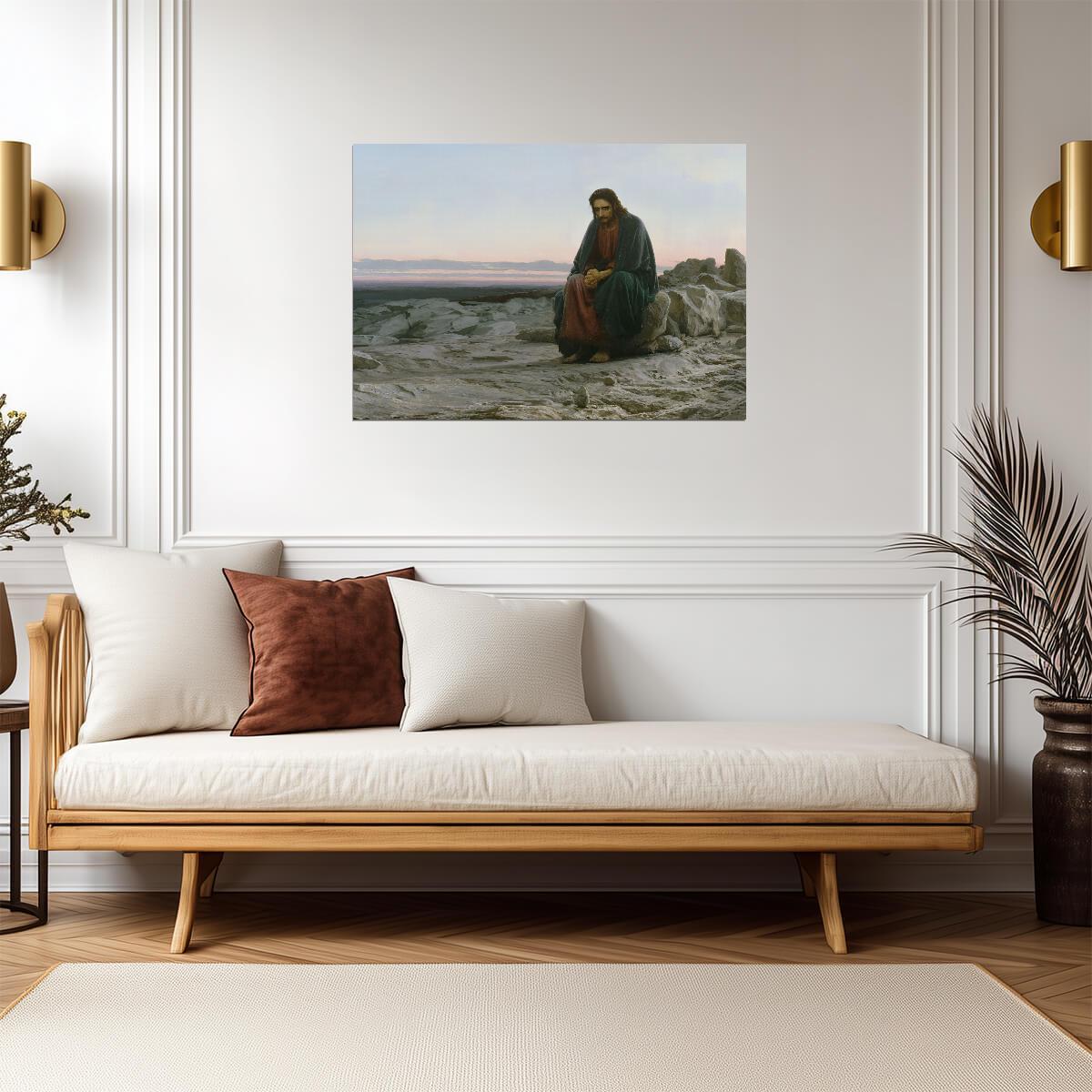 Jesus in the Desert | Vintage Style Painting Poster | Religious Christian Wall Art - Graphic & Art Poster