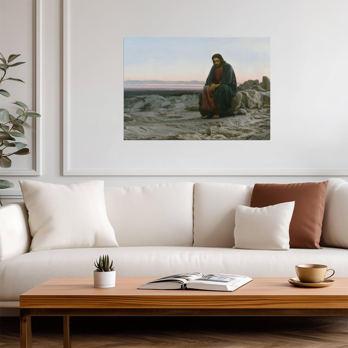 Jesus in the Desert | Vintage Style Painting Poster | Religious Christian Wall Art - Graphic & Art Poster
