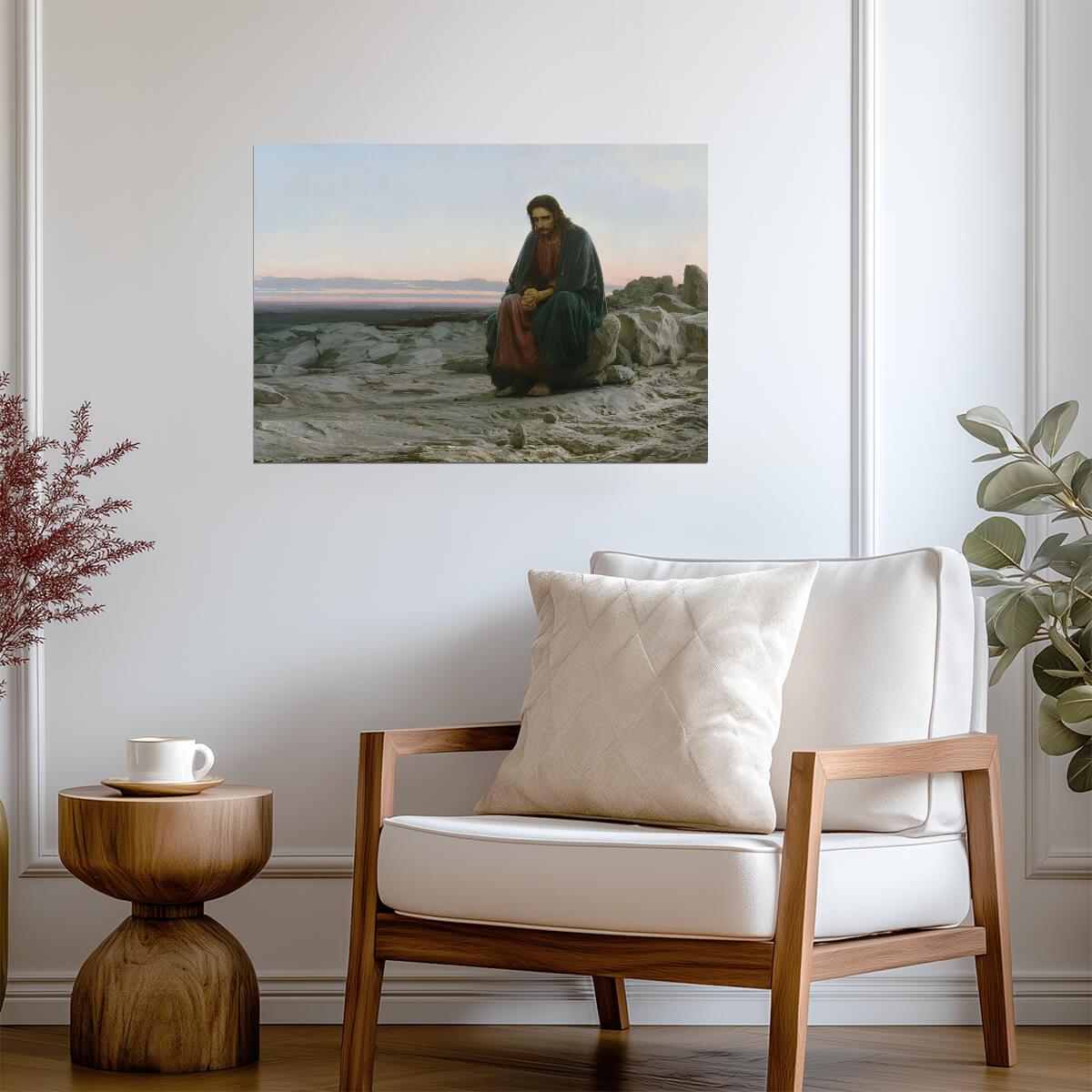 Jesus in the Desert | Vintage Style Painting Poster | Religious Christian Wall Art - Graphic & Art Poster