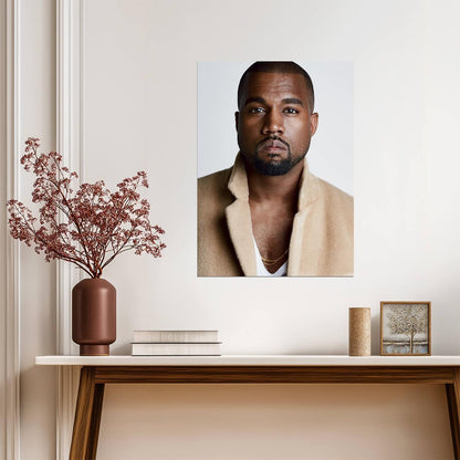 Kanye West Portrait in Tan Coat | Celebrity Poster | Hip Hop Star Wall Art - Music Poster