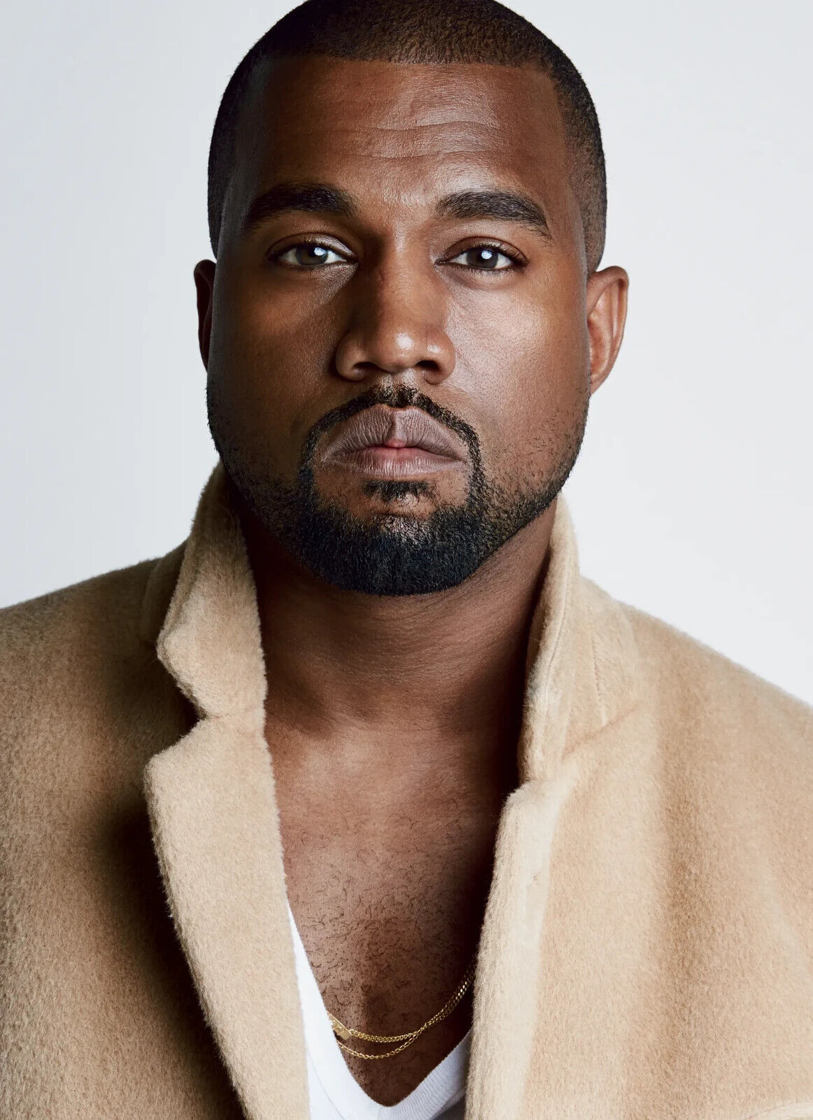 Kanye West Portrait in Tan Coat | Celebrity Poster | Hip Hop Star Wall Art - Music Poster