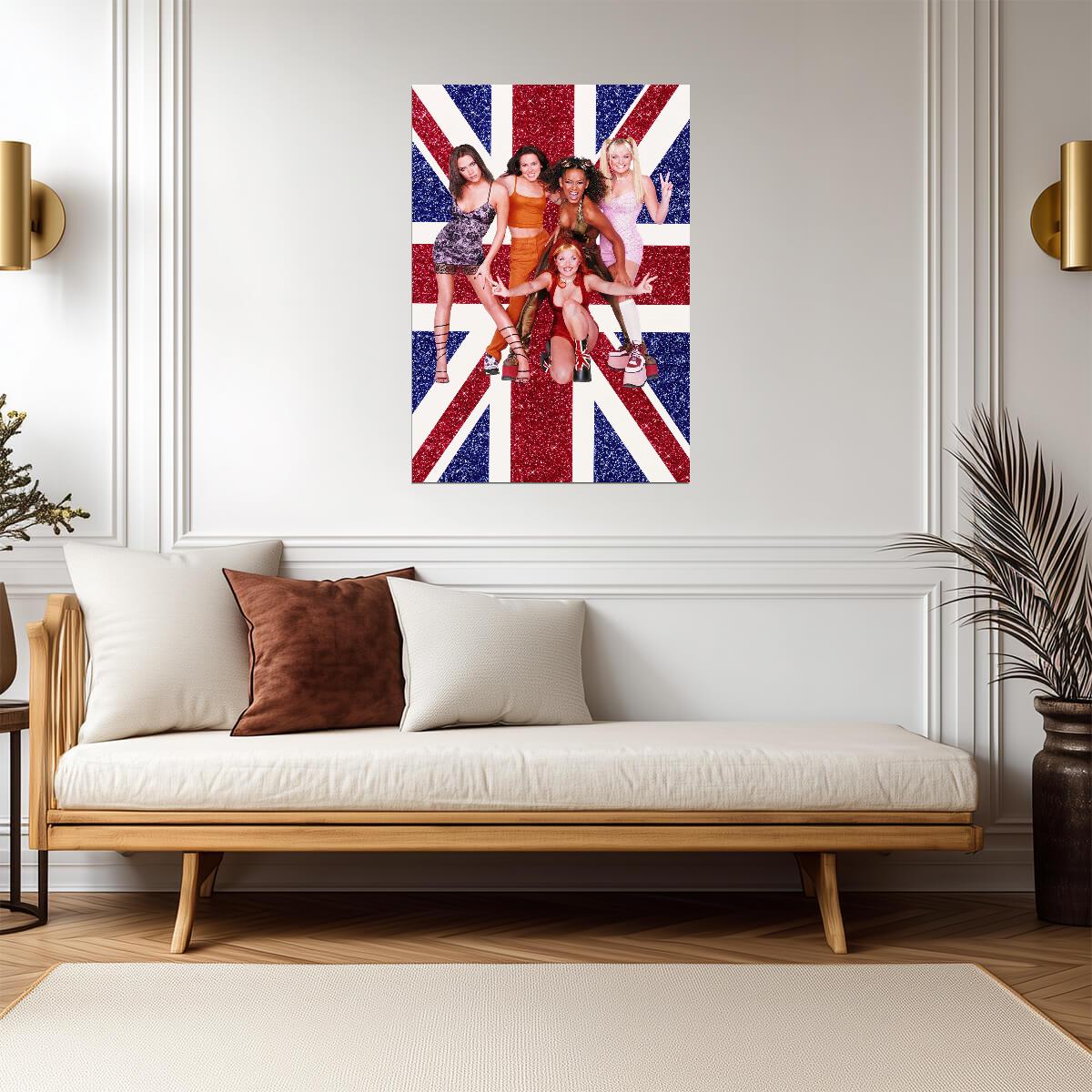 Spice Girls Union Jack Flag | Glitter Background Art | Girl Power Music Poster - Music Poster
