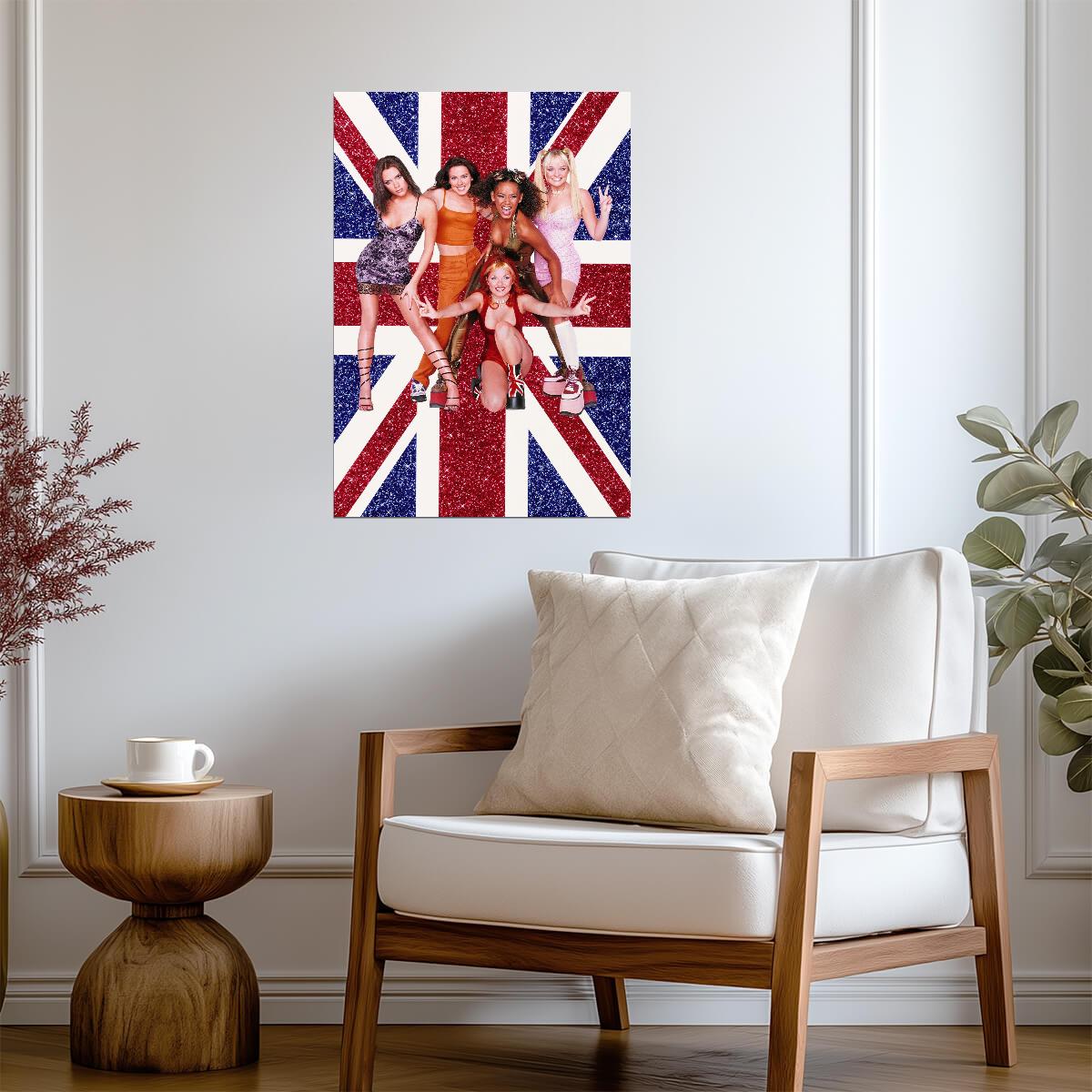 Spice Girls Union Jack Flag | Glitter Background Art | Girl Power Music Poster - Music Poster