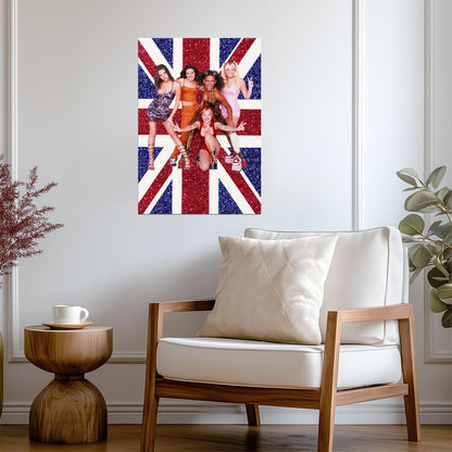 Spice Girls Union Jack Flag | Glitter Background Art | Girl Power Music Poster - Music Poster