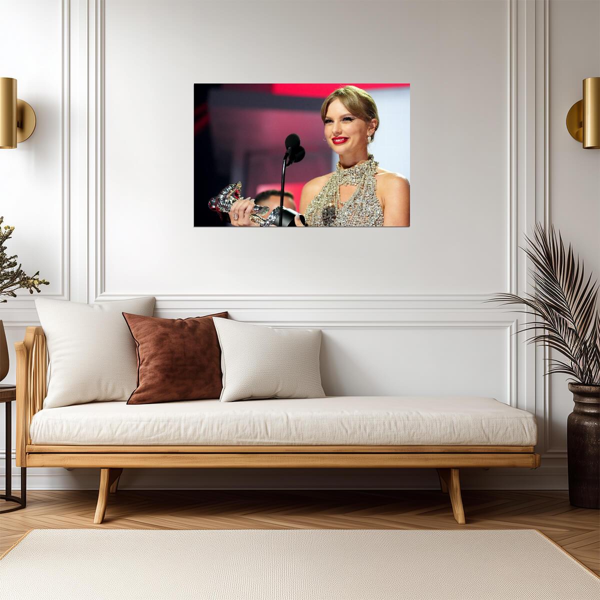 Taylor Swift Holding VMA Award | Acceptance Speech Poster | Celebrity Music Win - Music Poster