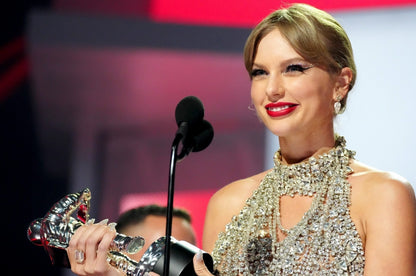 Taylor Swift Holding VMA Award | Acceptance Speech Poster | Celebrity Music Win - Music Poster