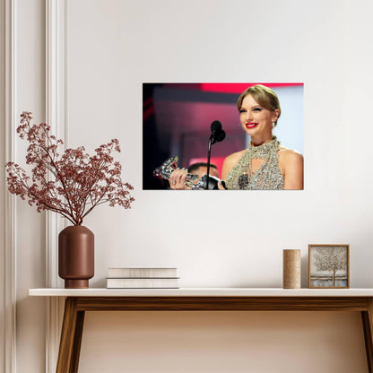 Taylor Swift Holding VMA Award | Acceptance Speech Poster | Celebrity Music Win - Music Poster