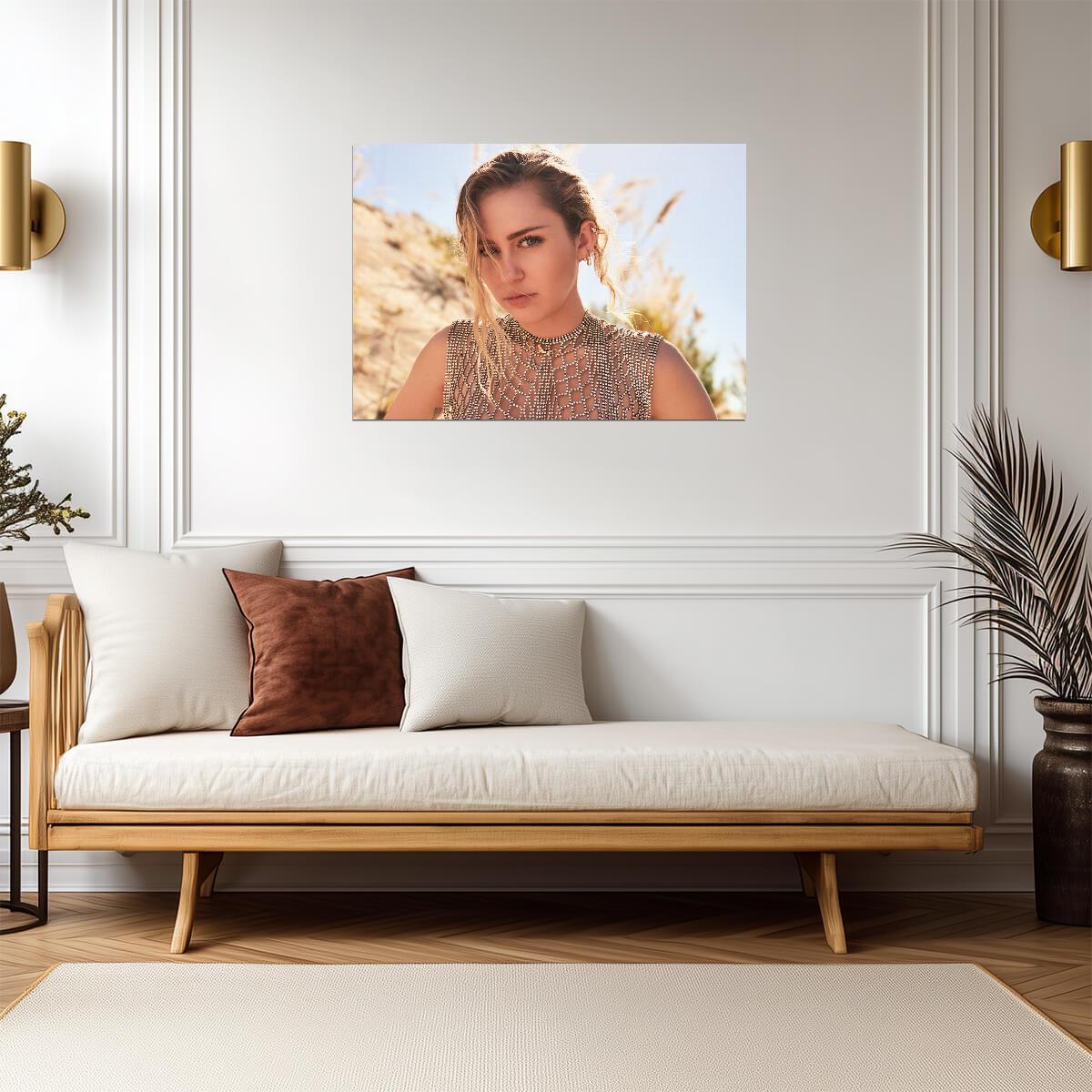 Miley Cyrus Crystal Mesh Top | Desert Portrait Photography | Pop Music Icon Poster - Music Poster