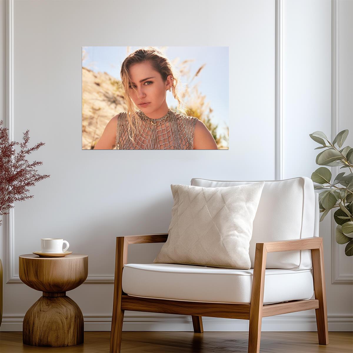 Miley Cyrus Crystal Mesh Top | Desert Portrait Photography | Pop Music Icon Poster - Music Poster