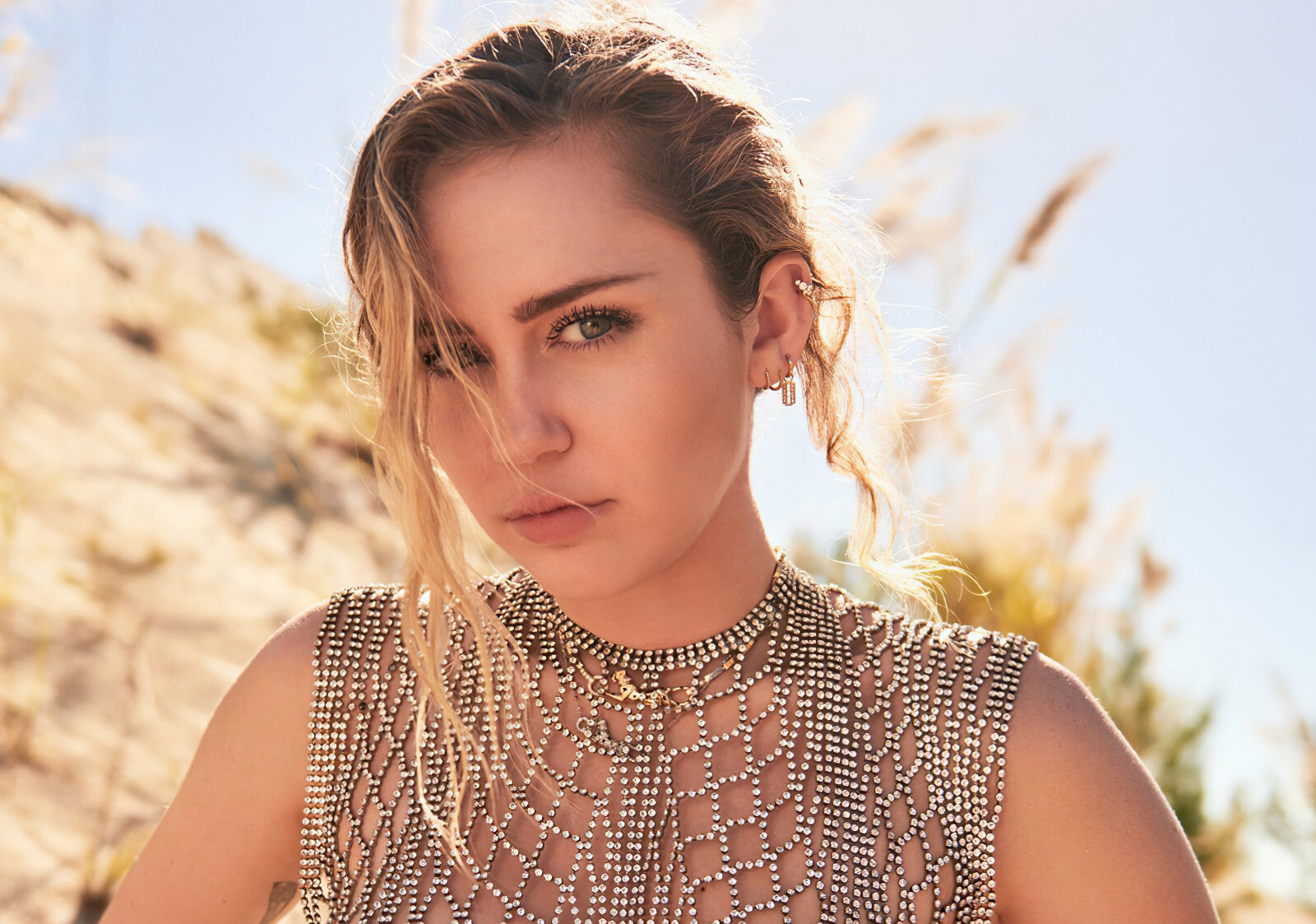Miley Cyrus Crystal Mesh Top | Desert Portrait Photography | Pop Music Icon Poster - Music Poster