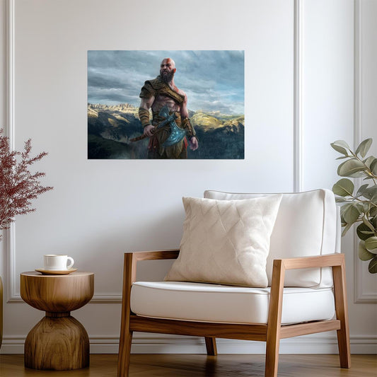 God of War Kratos with Leviathan Axe | Norse Mythology Game Poster | Gaming Room Decor - Video Games Poster