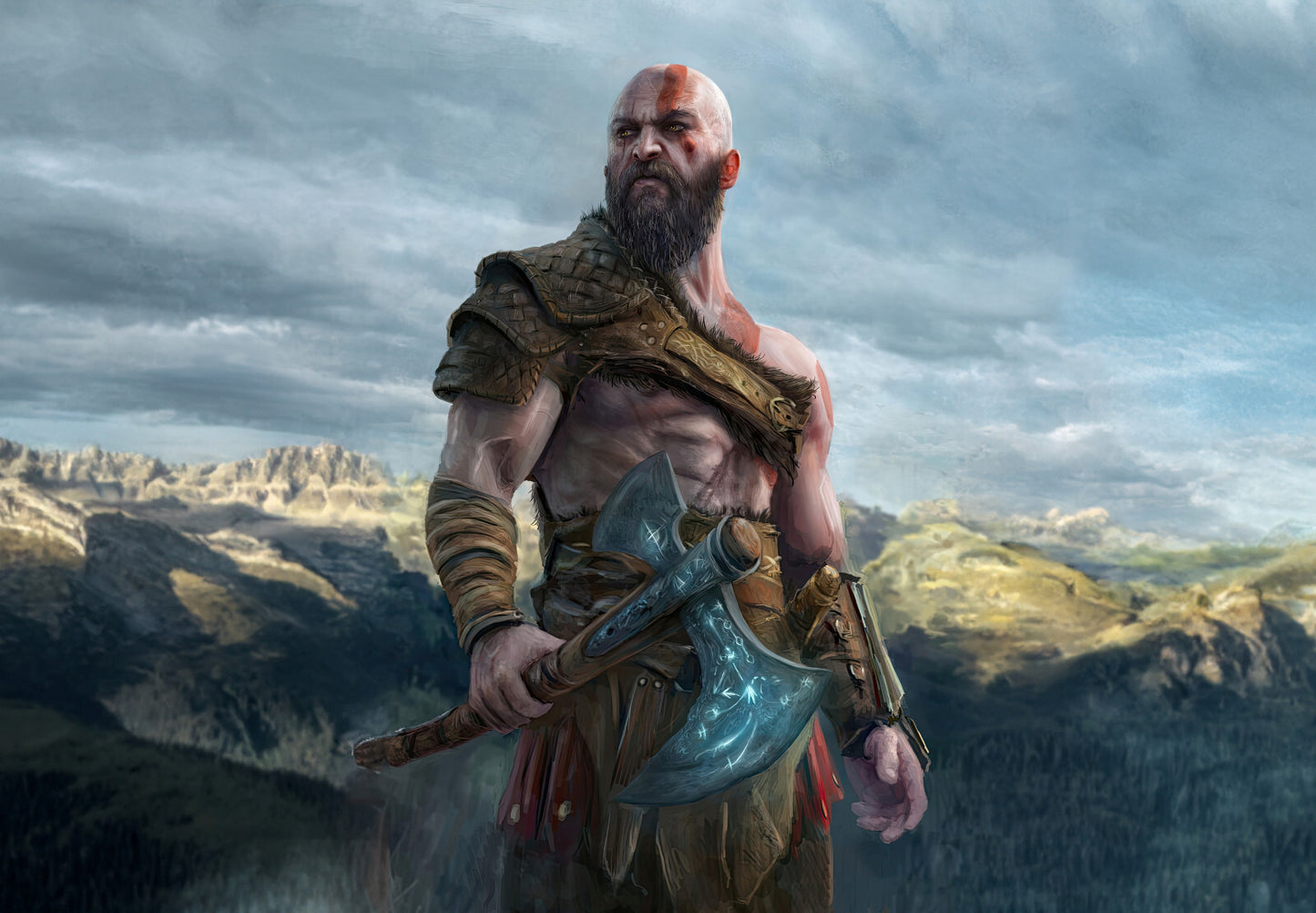 God of War Kratos with Leviathan Axe | Norse Mythology Game Poster | Gaming Room Decor - Video Games Poster