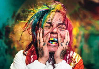 6ix9ine Vibrant Portrait | Music Poster | Rainbow Hair Rapper Print - Music Poster