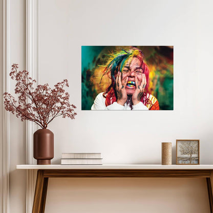 6ix9ine Vibrant Portrait | Music Poster | Rainbow Hair Rapper Print - Music Poster