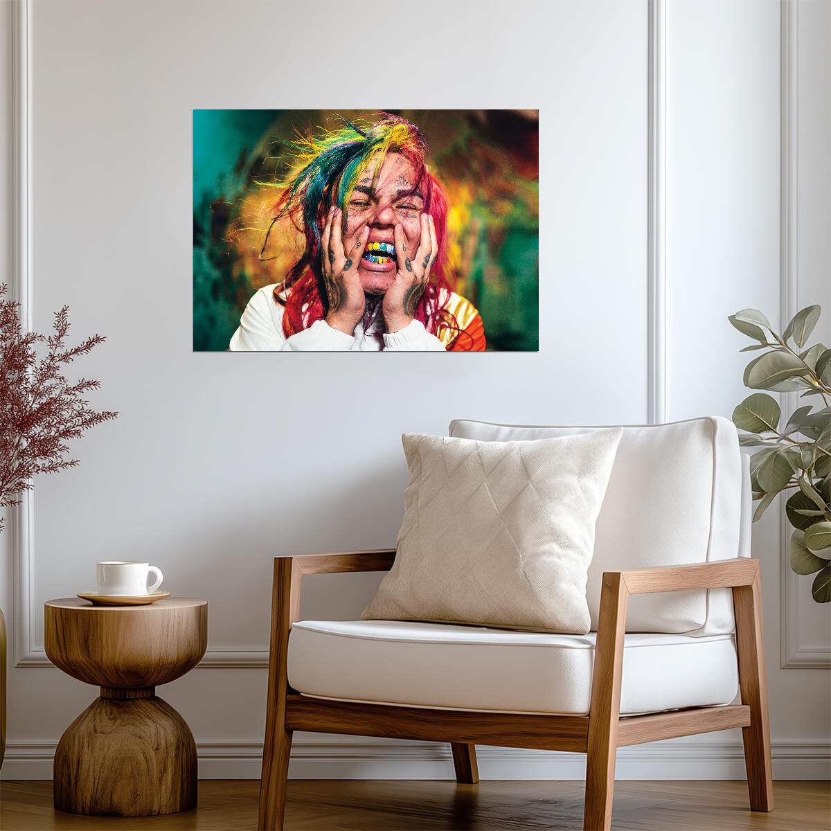 6ix9ine Vibrant Portrait | Music Poster | Rainbow Hair Rapper Print - Music Poster