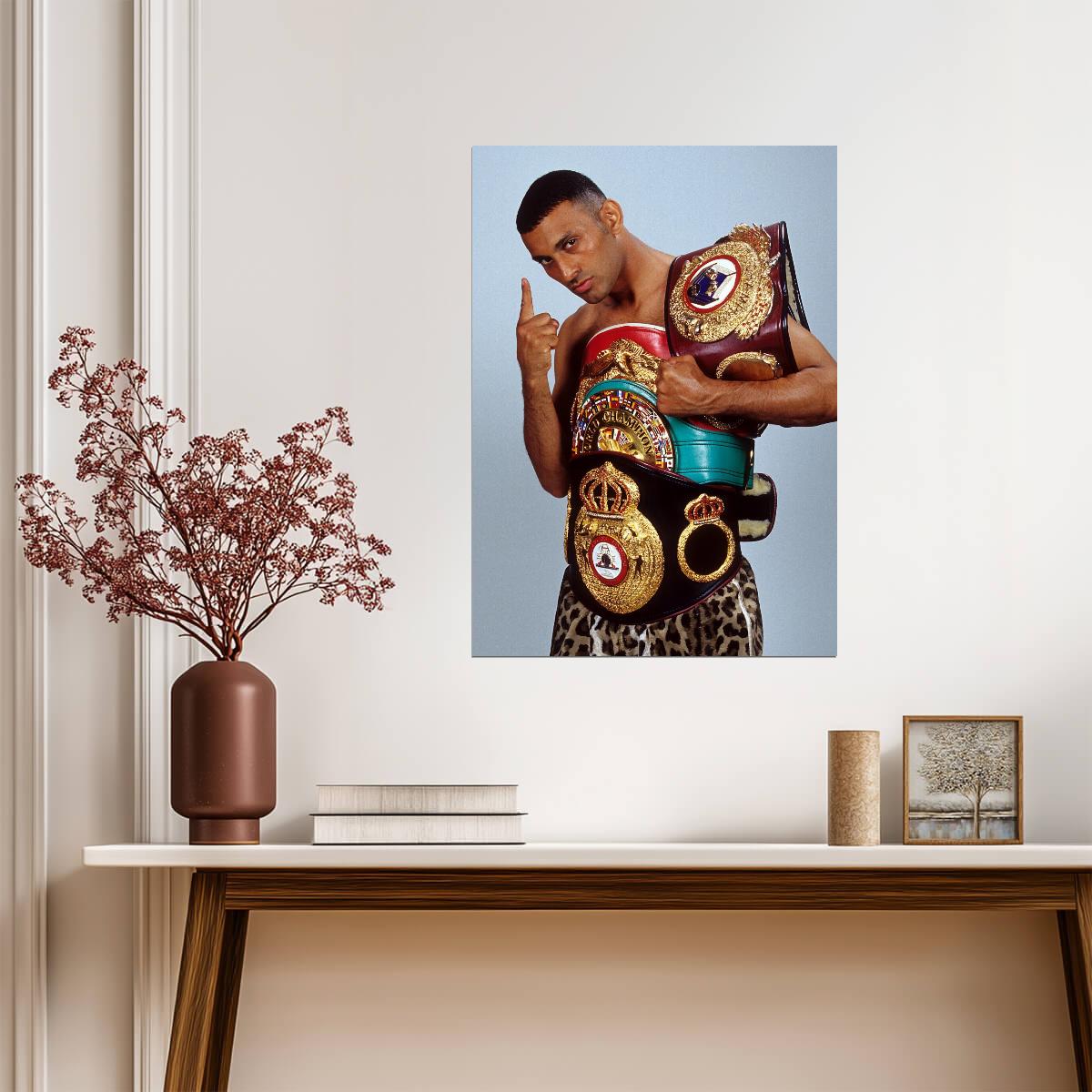 Prince Naseem Hamed with Belts | Leopard Shorts Poster | Boxing Legend Art - Sports Poster