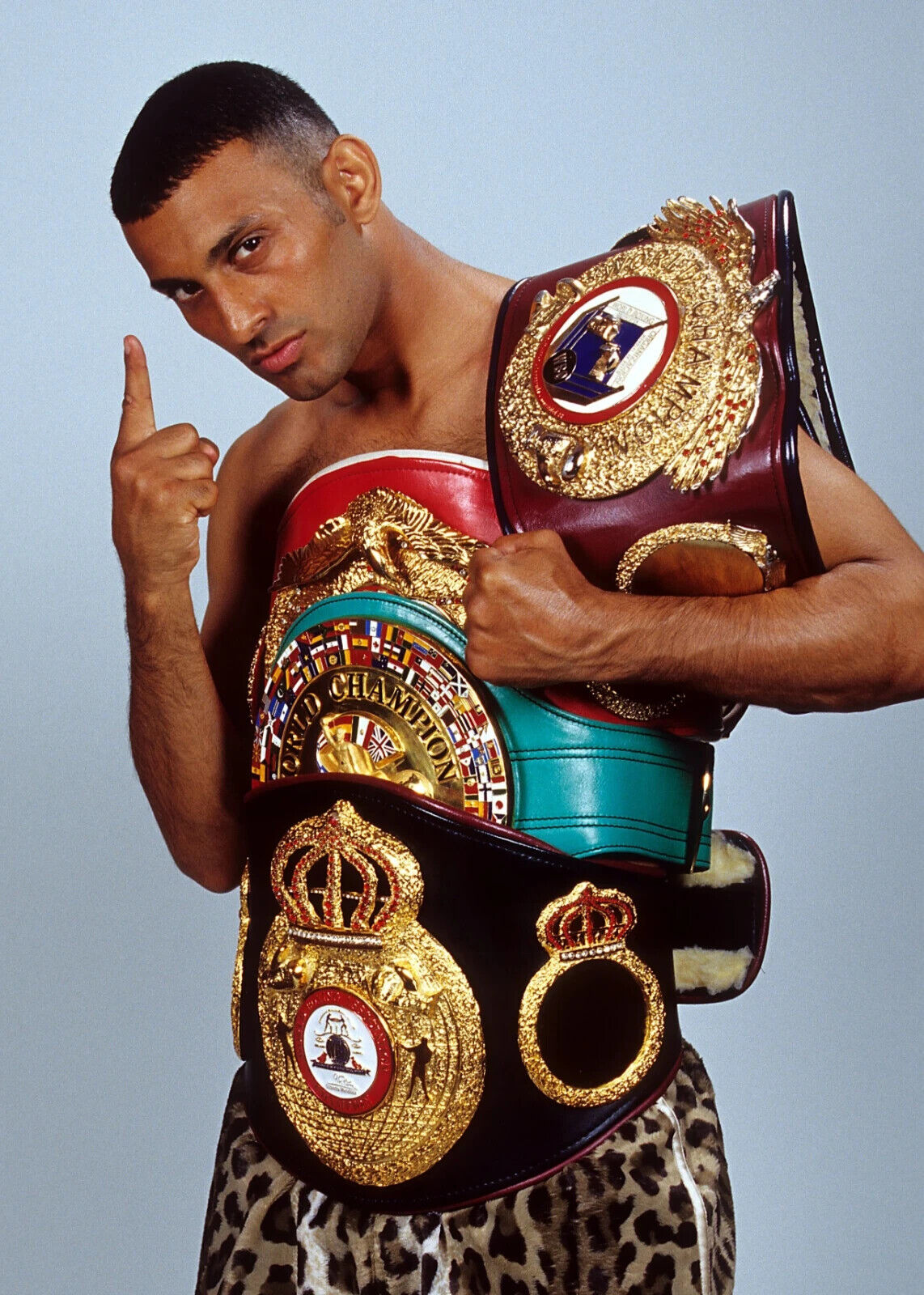 Prince Naseem Hamed with Belts | Leopard Shorts Poster | Boxing Legend Art - Sports Poster