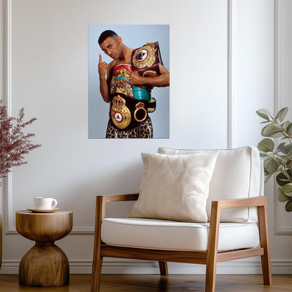 Prince Naseem Hamed with Belts | Leopard Shorts Poster | Boxing Legend Art - Sports Poster