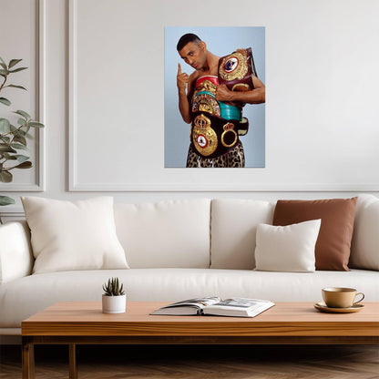 Prince Naseem Hamed with Belts | Leopard Shorts Poster | Boxing Legend Art - Sports Poster