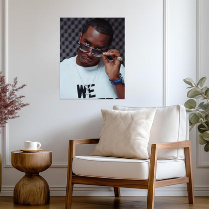 Sean Diddy Combs Sunglasses | White Tee & Diamond Chain | Hip Hop Mogul Poster - Music Poster