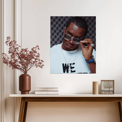 Sean Diddy Combs Sunglasses | White Tee & Diamond Chain | Hip Hop Mogul Poster - Music Poster