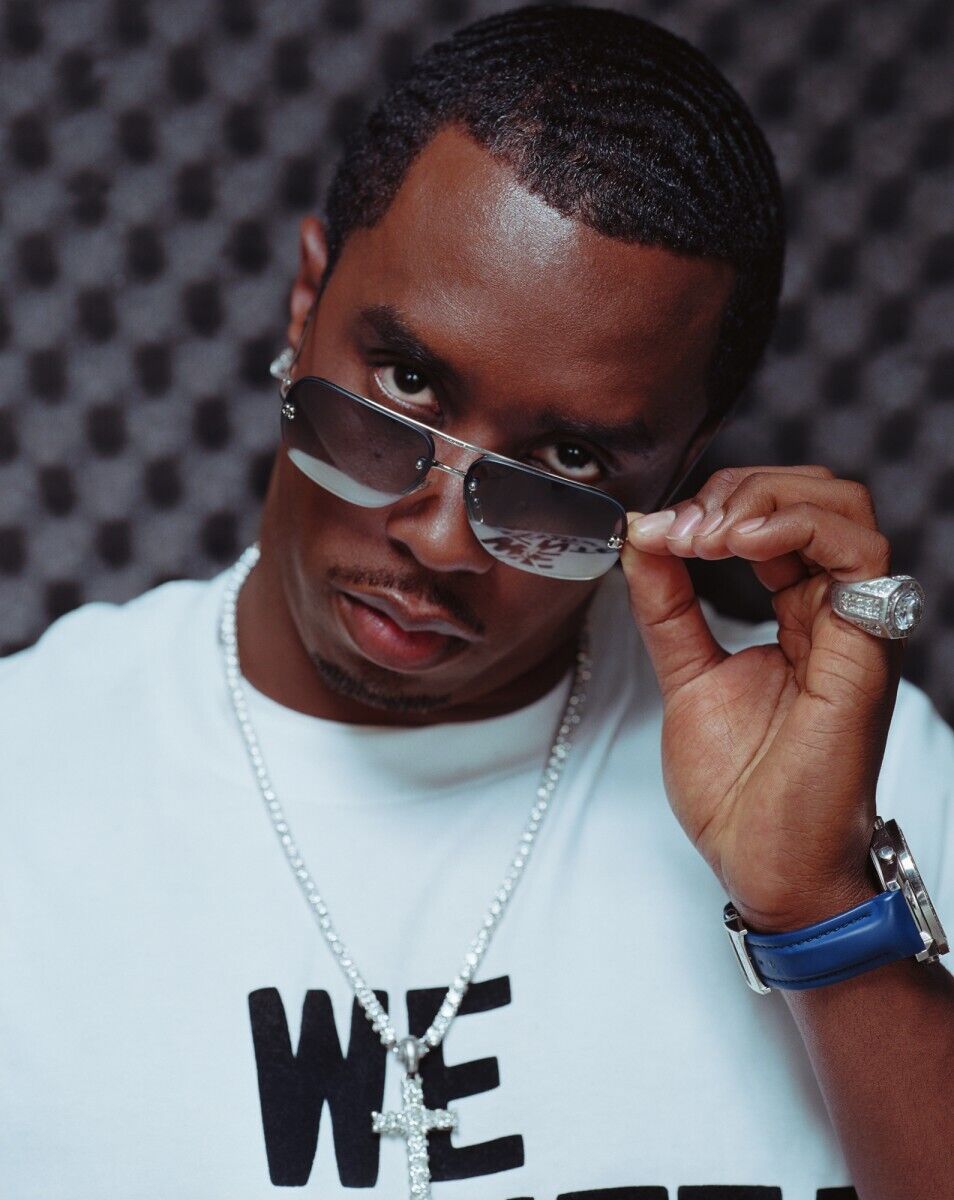 Sean Diddy Combs Sunglasses | White Tee & Diamond Chain | Hip Hop Mogul Poster - Music Poster