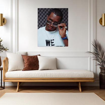Sean Diddy Combs Sunglasses | White Tee & Diamond Chain | Hip Hop Mogul Poster - Music Poster