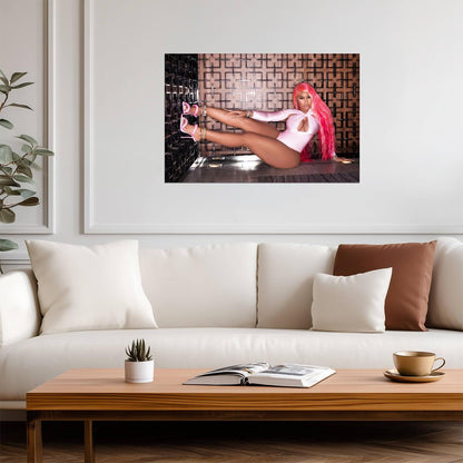 Nicki Minaj Super Freaky Girl | Pink Bodysuit Photoshoot Poster | Sexy Hip Hop Art - Music Poster