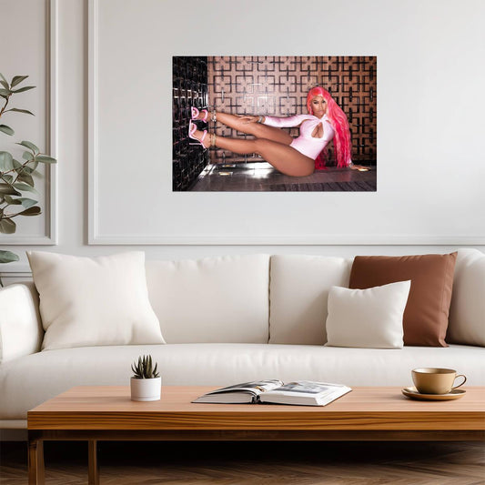 Nicki Minaj Super Freaky Girl | Pink Bodysuit Photoshoot Poster | Sexy Hip Hop Art - Music Poster