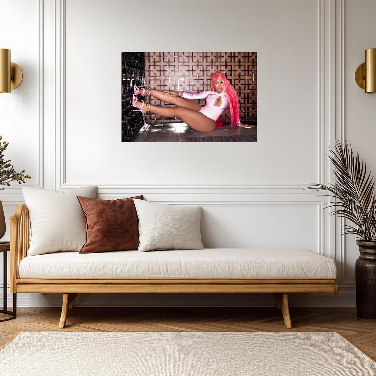 Nicki Minaj Super Freaky Girl | Pink Bodysuit Photoshoot Poster | Sexy Hip Hop Art - Music Poster