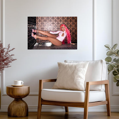 Nicki Minaj Super Freaky Girl | Pink Bodysuit Photoshoot Poster | Sexy Hip Hop Art - Music Poster