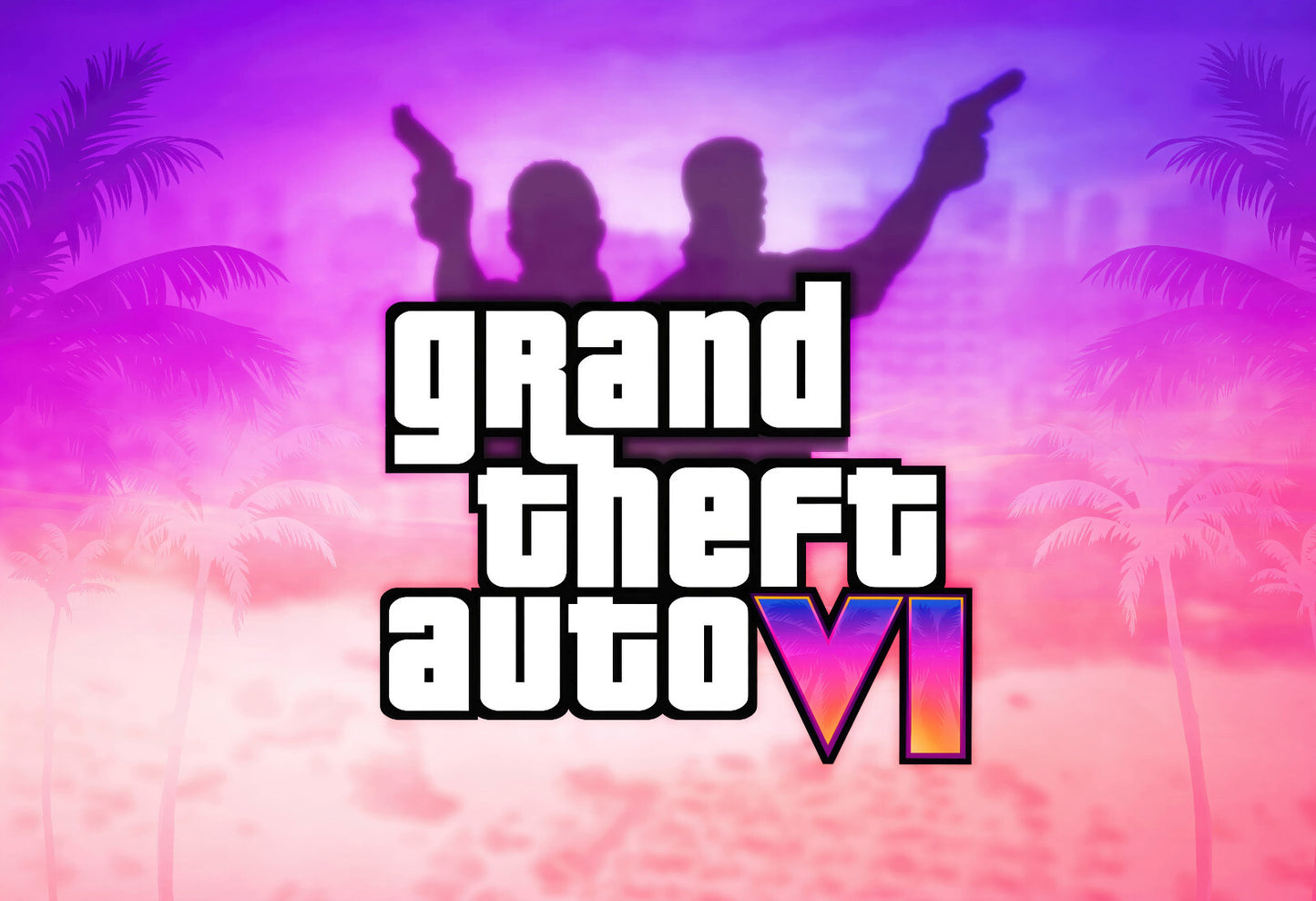 Grand Theft Auto VI Fan Logo Art Silhouette | Vice City Palm Trees Poster | Modern Game Room Decor - Video Games Poster