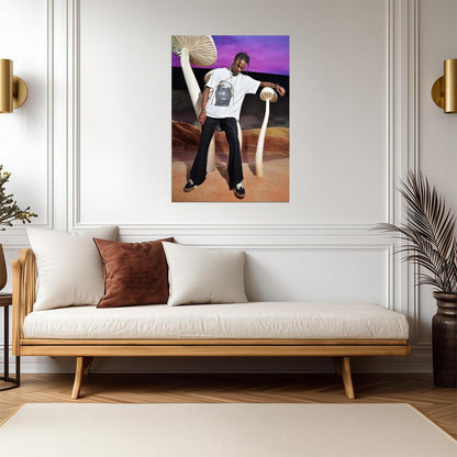 Travis Scott Giant Mushrooms | White Tee Portrait | Psychedelic Hip Hop Poster - Music Poster