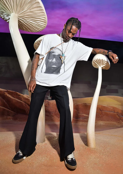 Travis Scott Giant Mushrooms | White Tee Portrait | Psychedelic Hip Hop Poster - Music Poster