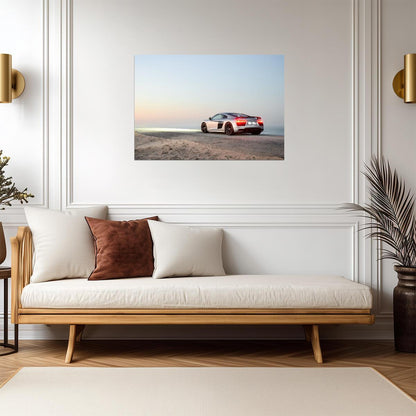 Audi R8 V10 Plus (Gen 2) | Silver German Supercar Poster | Sports Car on Beach Road at Dusk - Cars Poster