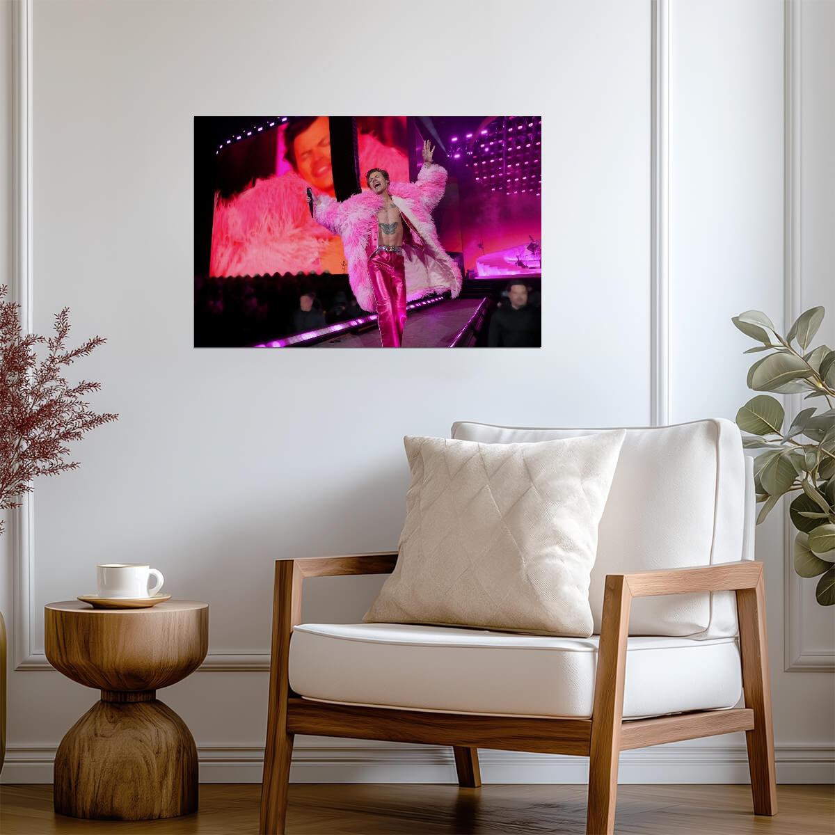 Harry Styles Live in Concert | Pink Feather Outfit Photo | Pop Music Poster - Music Poster