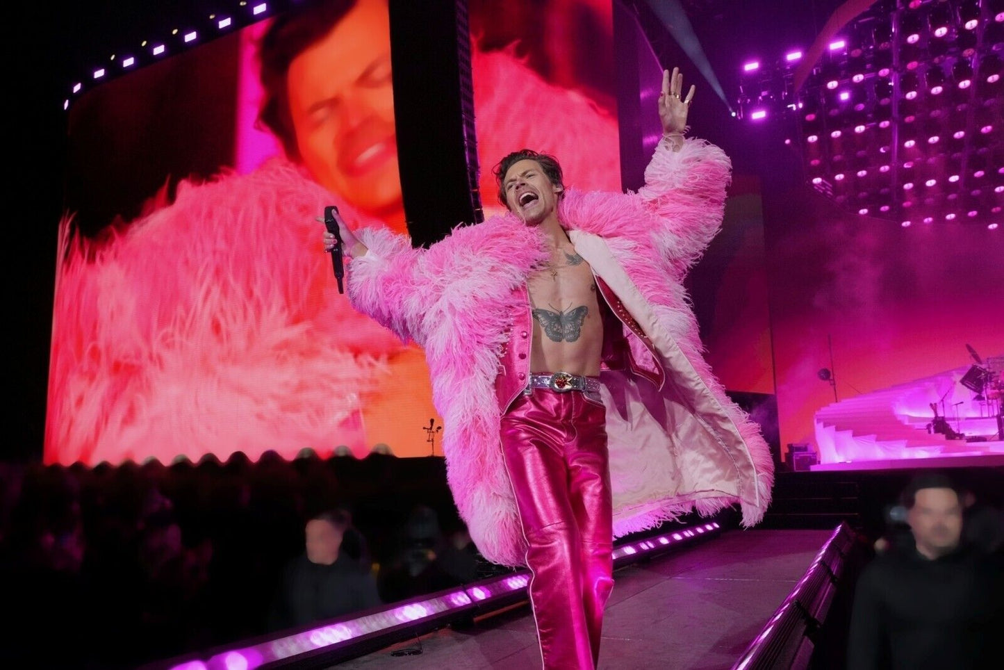 Harry Styles Live in Concert | Pink Feather Outfit Photo | Pop Music Poster - Music Poster