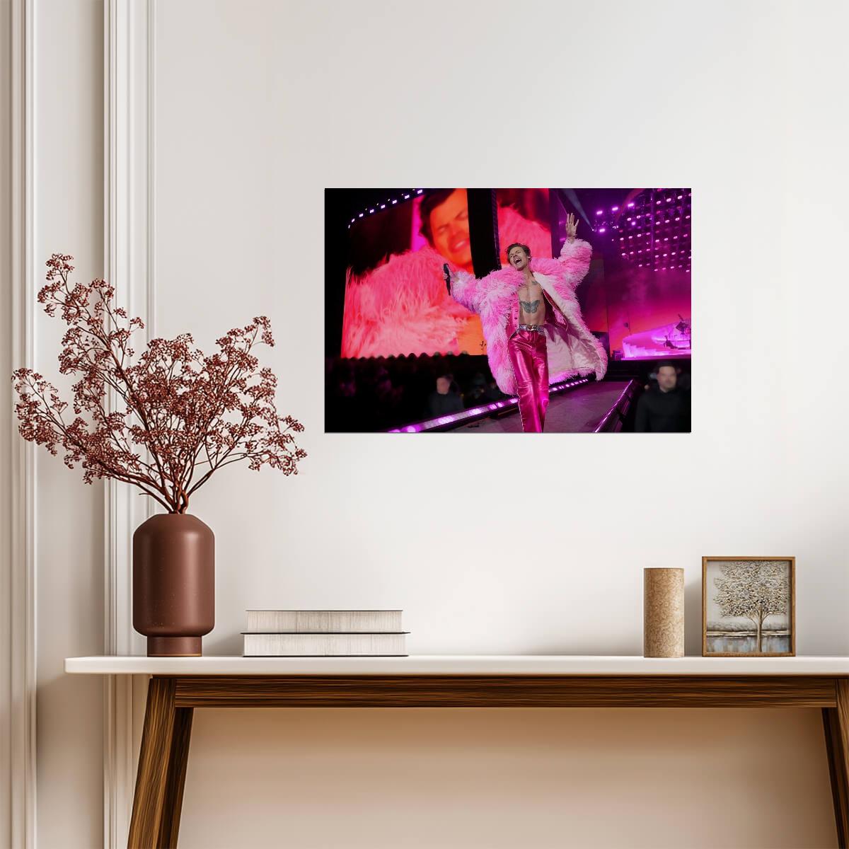 Harry Styles Live in Concert | Pink Feather Outfit Photo | Pop Music Poster - Music Poster