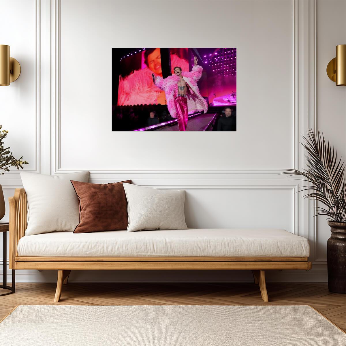 Harry Styles Live in Concert | Pink Feather Outfit Photo | Pop Music Poster - Music Poster