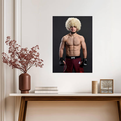 Khabib Nurmagomedov The Eagle in Papakha Hat | UFC Poster | MMA Legend Portrait - Sports Poster