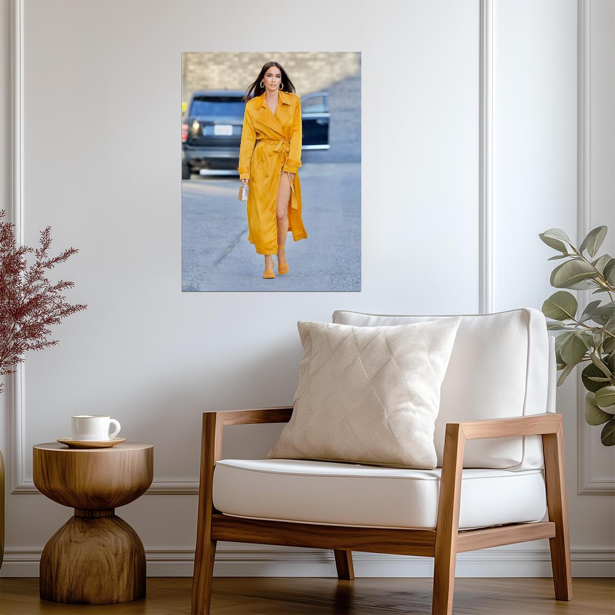 Megan Fox Yellow Trench Coat | Celebrity Street Style Photo | Modern Fashion Poster - Celebrities Poster