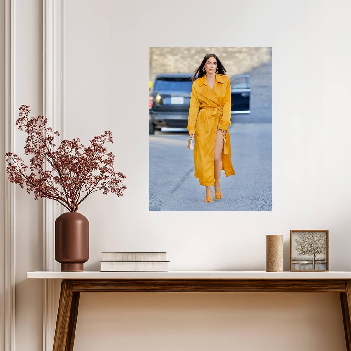 Megan Fox Yellow Trench Coat | Celebrity Street Style Photo | Modern Fashion Poster - Celebrities Poster