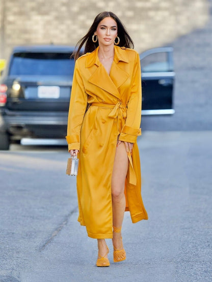 Megan Fox Yellow Trench Coat | Celebrity Street Style Photo | Modern Fashion Poster - Celebrities Poster