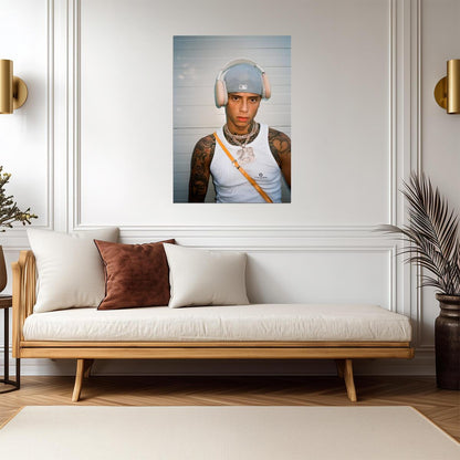 Central Cee with Headphones | White Tank Top 23 Chain Poster | UK Rap Star Wall Art - Music Poster