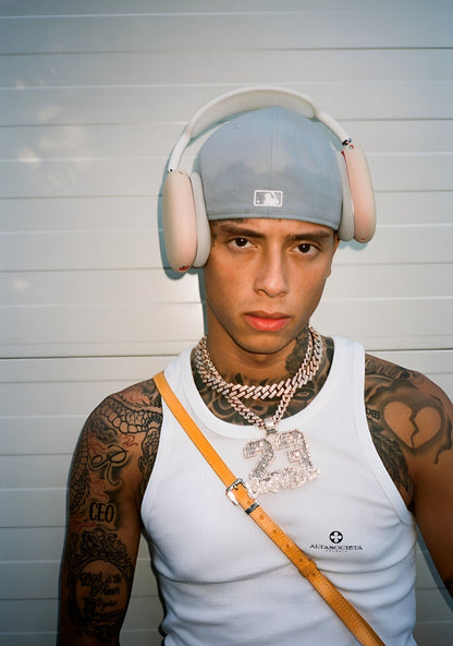 Central Cee with Headphones | White Tank Top 23 Chain Poster | UK Rap Star Wall Art - Music Poster