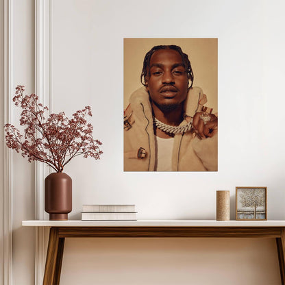 Lil Tjay Portrait with Fur Jacket | Hip Hop Music Poster | Rapper Wall Art - Music Poster