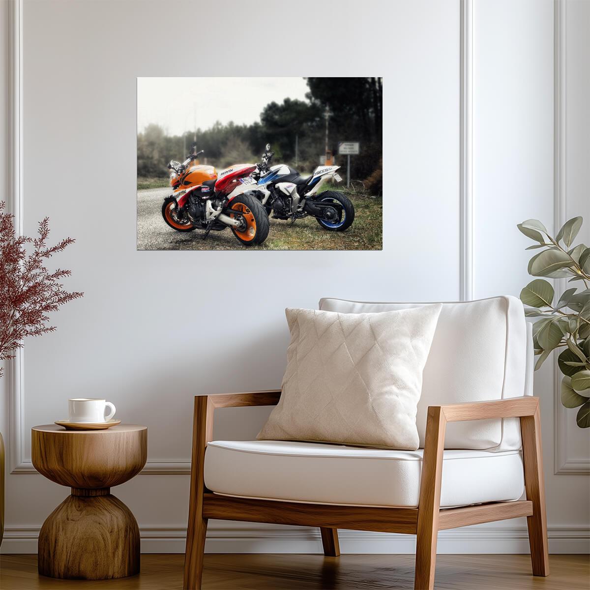 Honda CB1000R Hannspree & CB600F Hornet Repsol | Streetfighter Motorcycle Poster | Japanese Street Bikes Art - Cars Poster