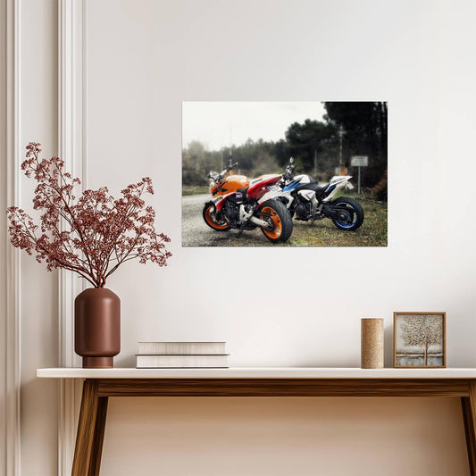 Honda CB1000R Hannspree & CB600F Hornet Repsol | Streetfighter Motorcycle Poster | Japanese Street Bikes Art - Cars Poster